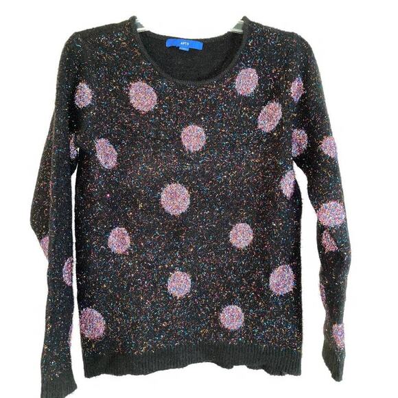Apt. 9 Black Metallic Tinsel Polka Dot Sweater Size Small - Picture 2 of 7